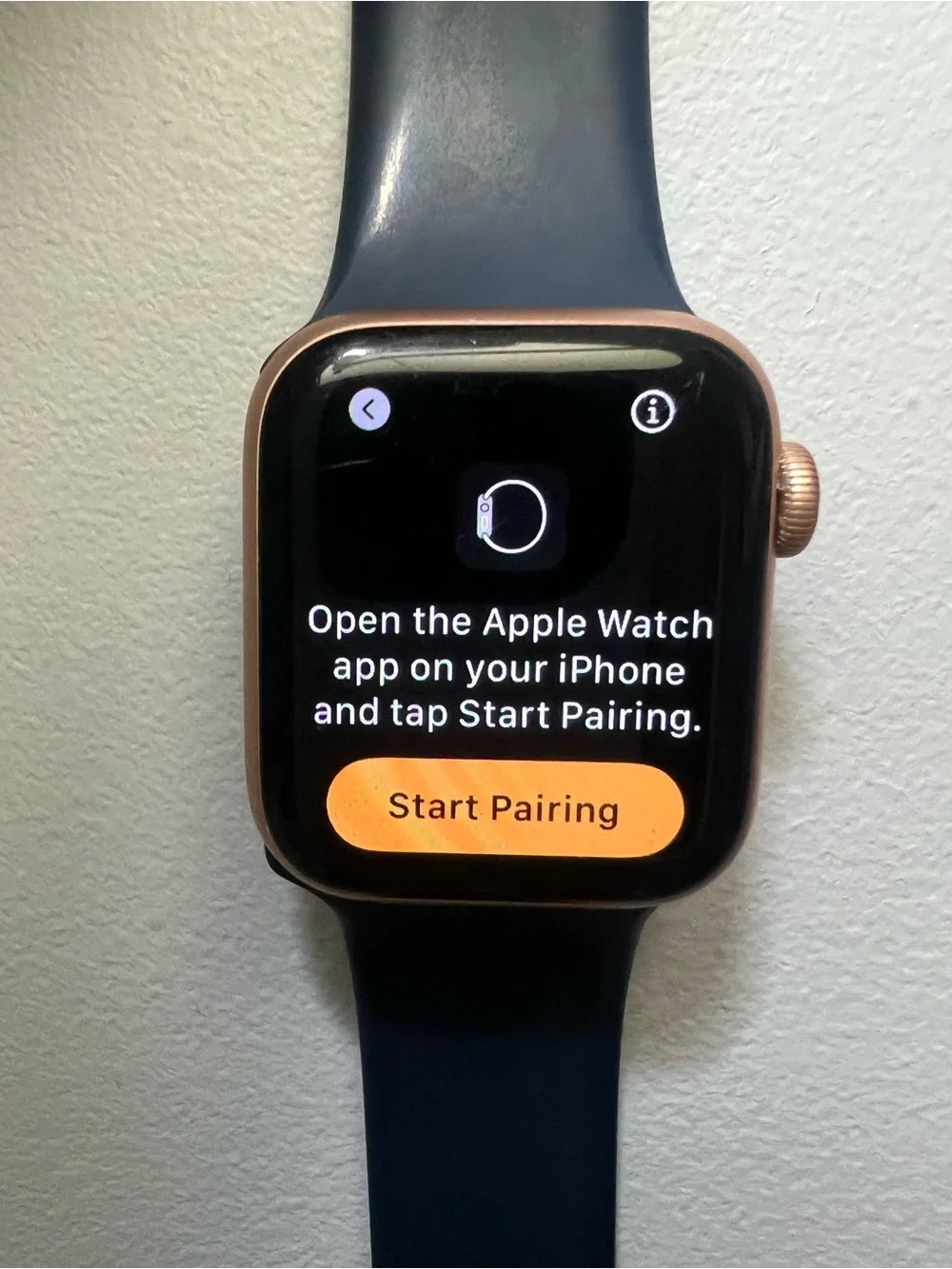 Apple Watch Series 5 Rose Gold Case with Navy Sport Band